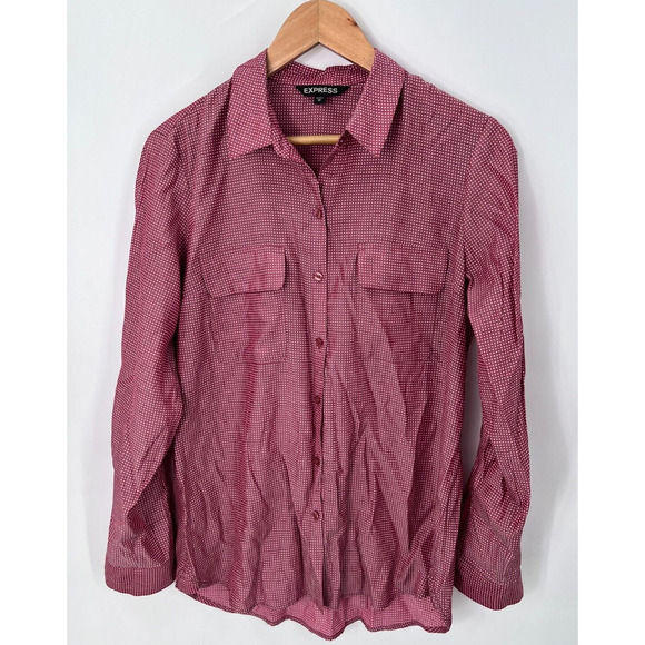 Express Viscose Blend Button-Down Collared Polka Dot Blouse Women's Medium - Picture 5 of 10